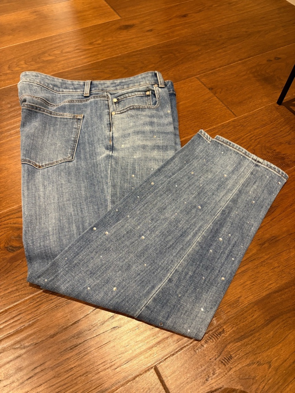 Talbots Light Blue Straight-Leg Jeans with rhinestone Detail